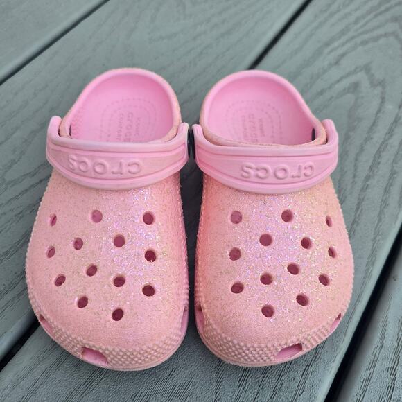 Crocs Girls Glitter Classic Slip On Clog Pink, Size C9 - Picture 1 of 6